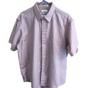 Van Heusen 417 Oxford Shirt, Short Sleeves, Mauve Burgundy Stripe, Size 18-36/37